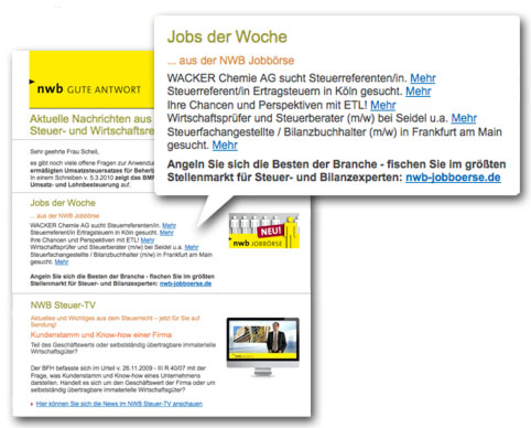 NWB Sonderwerbeformen: 'Job der Woche' im NWB Newsletter und im NWB Community Newsletter 